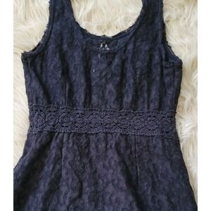 FREE PEOPLE Women's Black Lace Trim Mini Dress Crotchet Neck Boho Size XS